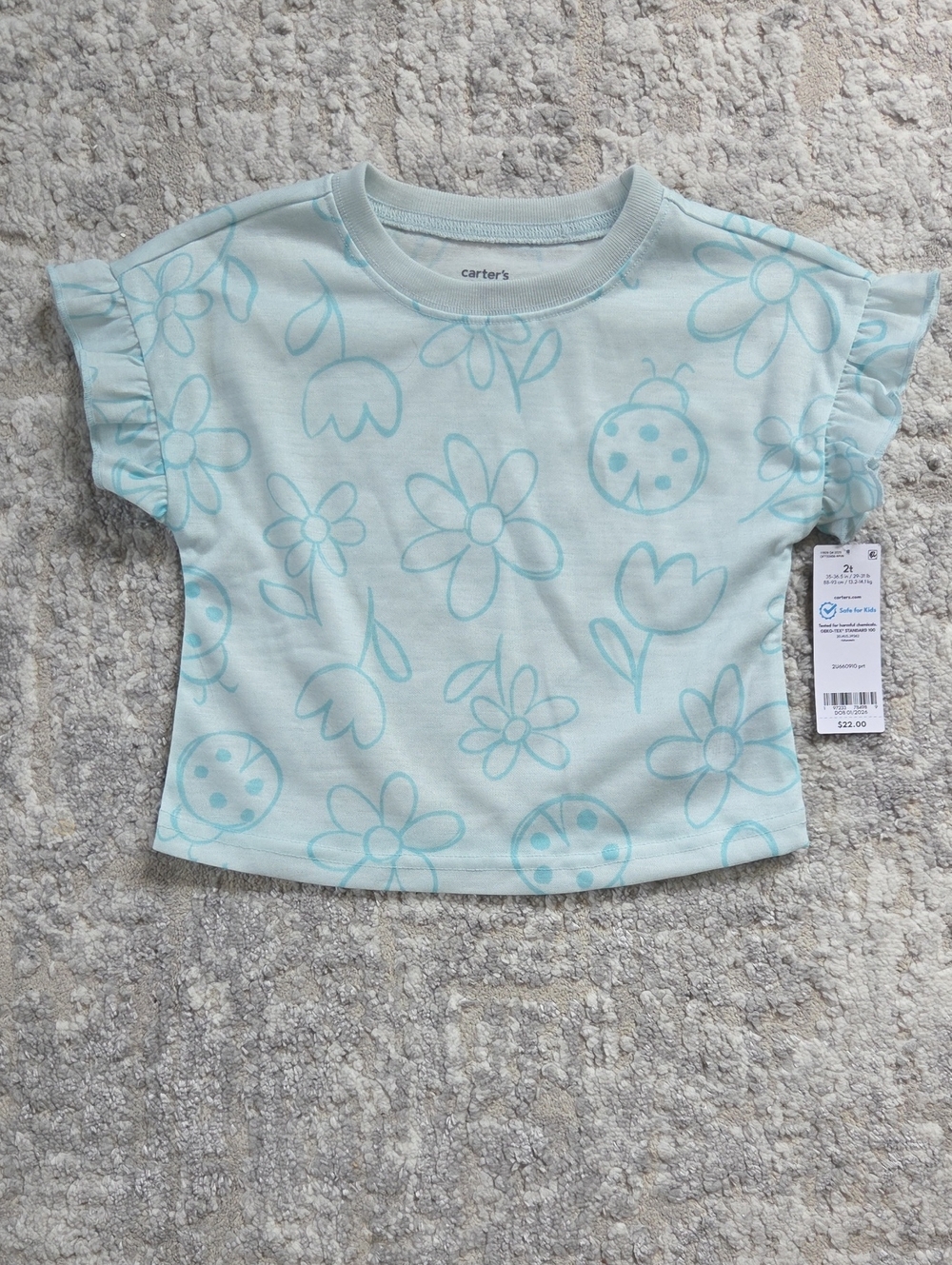 NWT Carter's Baby Blue Floral & Ladybug Short Sleeve Top Size 2T
